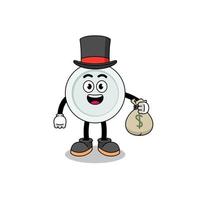 ilustração de mascote de placa homem rico segurando um saco de dinheiro vetor