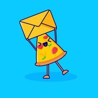 personagem de desenho animado de pizza carregando uma mensagem vetor
