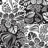 modelo de vetor de padrão de papel de parede floral sem costura preto e branco