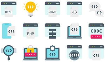 conjunto de ícones vetoriais relacionados à codificação. contém ícones como html, idea, java, javascript, php, programação e muito mais. vetor