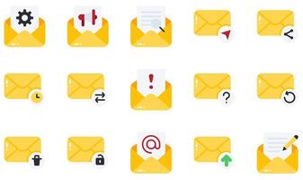 conjunto de ícones vetoriais relacionados ao e-mail. contém ícones como e-mail aberto, opções, pesquisa, envio de e-mail, spam, upload e muito mais.