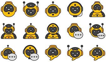 conjunto de ícones vetoriais relacionados ao chatbot. contém ícones como bot, robô, chatbot, chat, mensagem, conversa e muito mais. vetor