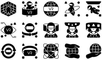 conjunto de ícones vetoriais relacionados ao metaverso. contém ícones como espaço, realidade virtual, espaço virtual, visão, vr, óculos vr e muito mais. vetor