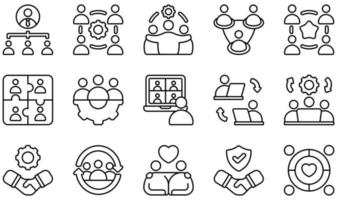 conjunto de ícones vetoriais relacionados ao trabalho em equipe. contém ícones como estrutura, equipe, trabalho em equipe, juntos, confiança, unidade e muito mais. vetor