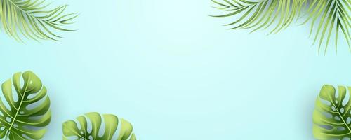 banner de verão elegante com folhas tropicais realistas vetor