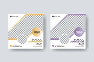 design de modelo de folheto quadrado de postagem de mídia social de admissão escolar vetor