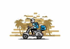 homem sai de férias andando ilustração de scooter vetor