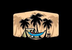 barraca e rede com ilustração de coqueiros