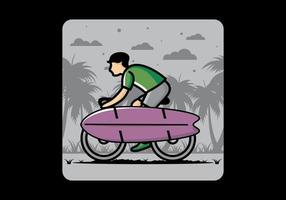 andar de bicicleta com uma ilustração de prancha de surf vetor