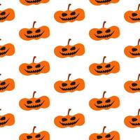 doodle festivo sem costura padrão de halloween com abóbora. ilustração vetorial fofa para design sazonal, têxtil, sala de jogos infantil de decoração, embrulho ou cartão de felicitações. impressões desenhadas à mão. doçura ou travessura. vetor
