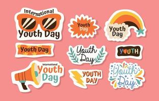 coleção de adesivos de doodle do dia internacional da juventude vetor