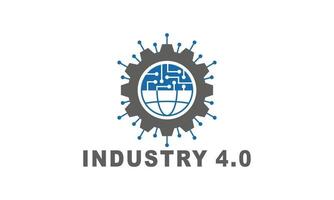 controle de negócios ou logotipo do conceito da indústria 4.0, fábrica mundial e roda eclética, conceito de sistemas físicos cibernéticos, logotipo de fábrica inteligente. vetor