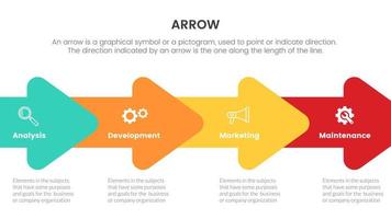 infográfico de seta com conceito de direção horizontal para apresentação de slides com lista de 4 pontos e direção de forma de seta vetor