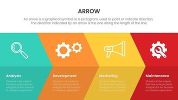 infográfico de seta com conceito de direção horizontal para apresentação de slides com lista de 4 pontos e direção de forma de seta vetor