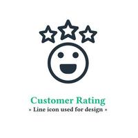 ícone de classificação do cliente isolado em um fundo branco. símbolo de revisão do cliente com três estrelas para aplicativos web e móveis. vetor