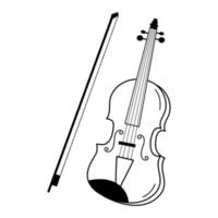 violino e arco em estilo doodle. instrumento musical. vetor