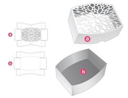 caixa redonda estampada e modelo de corte de tampa e maquete 3d vetor