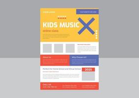 modelo de design de folheto de música infantil, modelo de design de folheto on-line de classe de música infantil, folheto de classe de música infantil, modelo de pôster. vetor