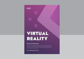 design de modelo de folheto de realidade virtual. conceito de realidade virtual, simulação, jogos e tecnologia futura. design de folheto de experiência virtual. capa, panfleto, cartaz vetor