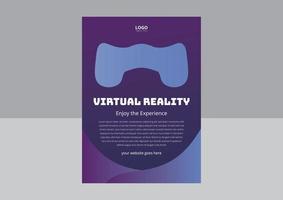 design de modelo de folheto de realidade virtual. conceito de realidade virtual, simulação, jogos e tecnologia futura. design de folheto de experiência virtual. capa, panfleto, cartaz vetor