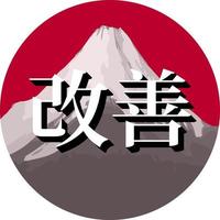 emblema de vetor kaizen. símbolo japonês de filosofia de negócios e vida. plano de fundo da bandeira do japão e monte fuji.