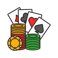 pilha de fichas de cassino com ícone de cor de cartas de baralho. cassino. pôquer. ilustração vetorial isolada vetor