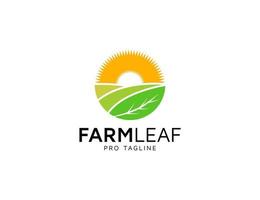 logotipo de comida de fazenda com ilustração de folha e sol vetor