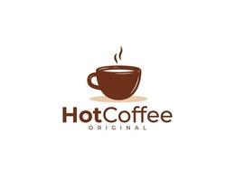 modelo de design de logotipo de café quente com caneca marrom vetor
