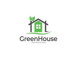 elegante casa verde ou design de logotipo para casa com folhas vetor
