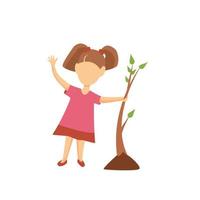 garota feliz plantando uma árvore. conceito de ecologia e meio ambiente. vetor