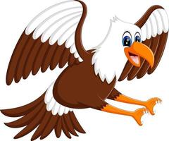 águia careca dos desenhos animados em pé com asas estendidas vetor