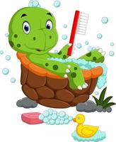 tartaruga fofa tomando banho vetor
