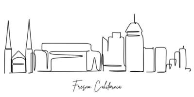 um desenho de linha contínua do horizonte da cidade de fresno, califórnia. turismo de belas paisagens do mundo e férias de viagem para impressão de decoração de parede. ilustração em vetor de design gráfico de desenho de linha única elegante