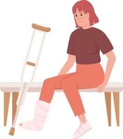 mulher com perna quebrada e muleta personagem de vetor de cor semi plana