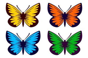 definir estilo de desenho animado plano de borboleta isolado fundo branco vetor