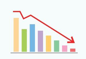 fracasso empresarial e seta vermelha para baixo vetor