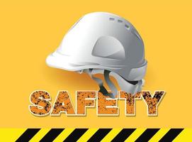 segurança em primeiro lugar, capacete de engenheiro em fundo amarelo, equipamentos de segurança, conceito de construção, desenho vetorial vetor