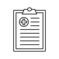 ícone linear de relatório médico. ilustração de linha fina. conselho médico. símbolo de contorno. desenho de contorno isolado de vetor