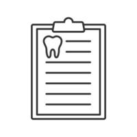 ícone linear de relatório de diagnóstico de dentes. ilustração de linha fina. conselho do dentista. símbolo de contorno. desenho de contorno isolado de vetor