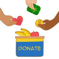 caixa de ilustração vetorial com comida, corações de dinheiro. apoio para pessoas vetor