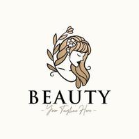 mulher feminina com logotipo de beleza floral ouro e modelo de ícone vetor