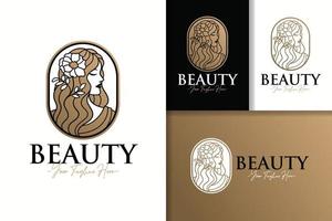 modelo de design de logotipo e ícone de beleza feminina de ouro feminino vetor