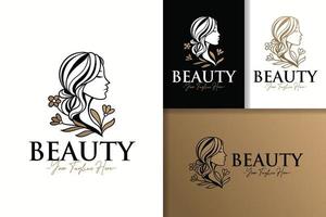 modelo de design de logotipo de ouro feminino de beleza natural de mulher vetor