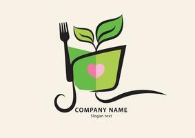 design de vetor de logotipo orgânico de alimentos, folha verde, tigela, ícone, símbolo, ideia criativa