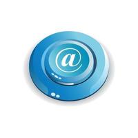 um ícone de botão 3d na cor azul brilhante com sinal em um fundo branco