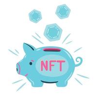 cofrinho com tokens nft. conceito de investimento nft e criptomoeda vetor