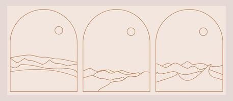 conjunto de logotipos de paisagem boho em estilo minimalista moderno vetor