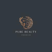 modelo de design de ícone de logotipo de estilo de linha gradiente floral mulher lua. elegante, luxo, beleza, produto cosmético, spa, ilustração vetorial plana moderna vetor