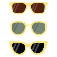 um conjunto de óculos de sol de armação amarela com lentes pretas e escuras. ilustração vetorial em estilo simples vetor