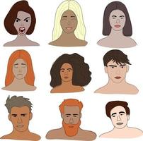 conjunto de ilustrações vetoriais doodle rostos de pessoas vetor
